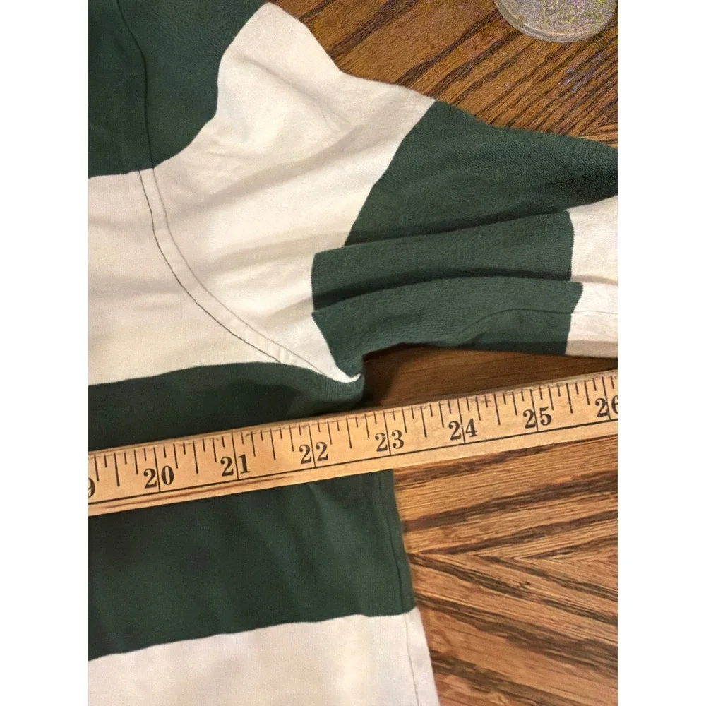 Levis Mens Relaxed Fit Rugby Shirt Green White Striped Long Sleeve Polo Large